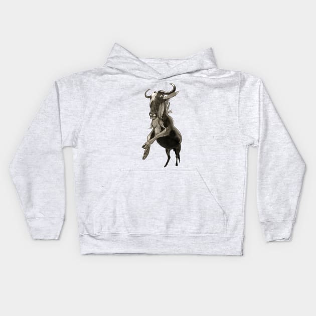 Wildebeest African Black & White Animal Art Kids Hoodie by Ciarabarsotti